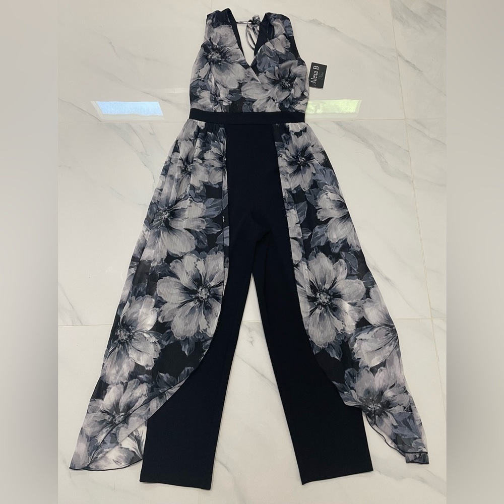 Floral Black and Gray Jumpsuit